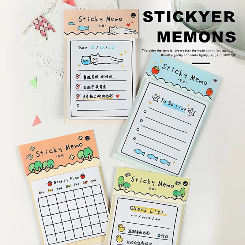 30 Sheets/Book Sticky Notes Kawaii Cartoon Self-Adhesive Memo Pad,to Do List,check List,weekly Plan,month Plan Writing Pads
