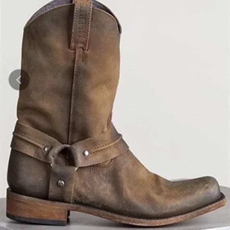 Retro Cowboy Boots Women Men Mid Calf Outdoor Men Vintage PU Shoes Man Slip on Winter Gladiator Booties Unisex Chelsea Boots Men