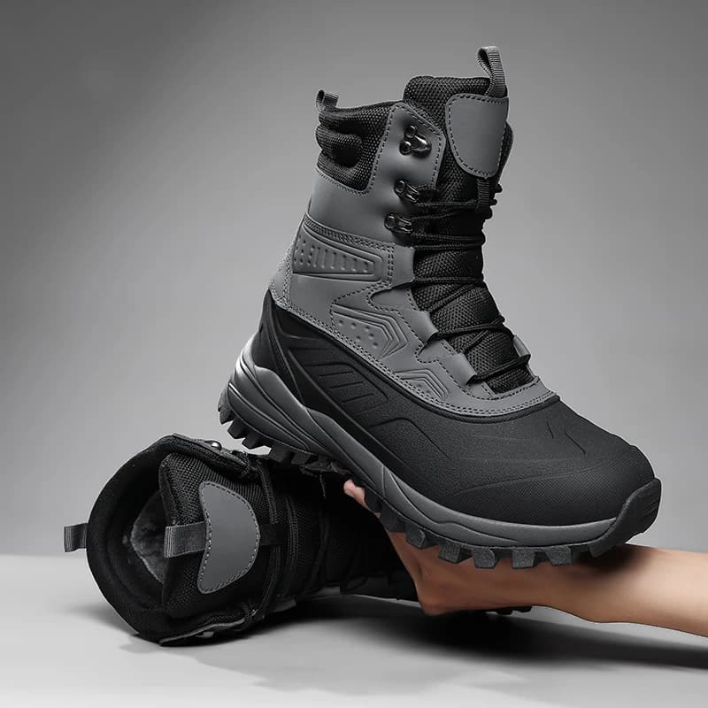 Men's Winter High-Top Snow Boots with Fleece Lining Thickened Waterproof Non-Slip Warm and Cold-Resistant Cotton Work Shoes