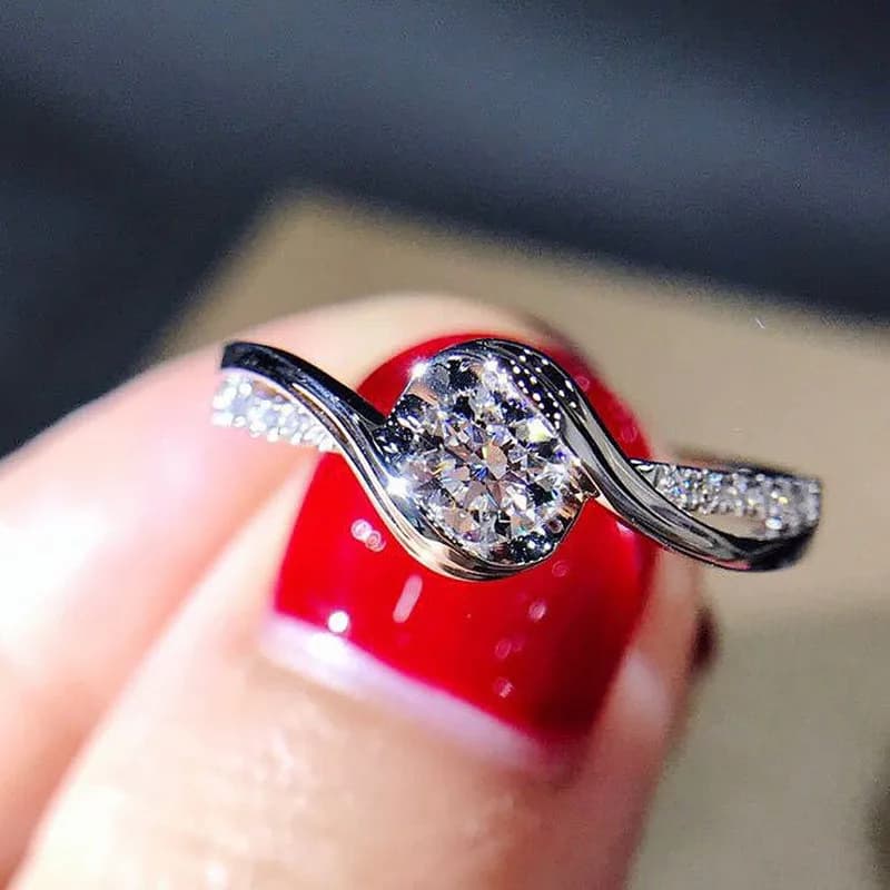 Elegant Promise Ring 925 Sterling Silver Solitaire Zircon Surround Silky Engagement Wedding Jewelry Bridal
