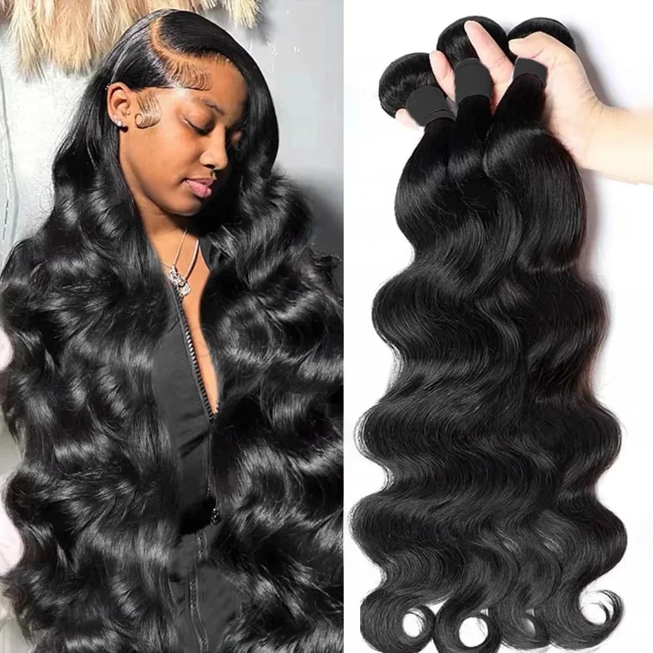 Human Hair Brazilian Weave Body Wave 40 Inch Virgin 3 4 Bundles Raw Extensions Loose Water Natural Black Tissage Crochet Burmese