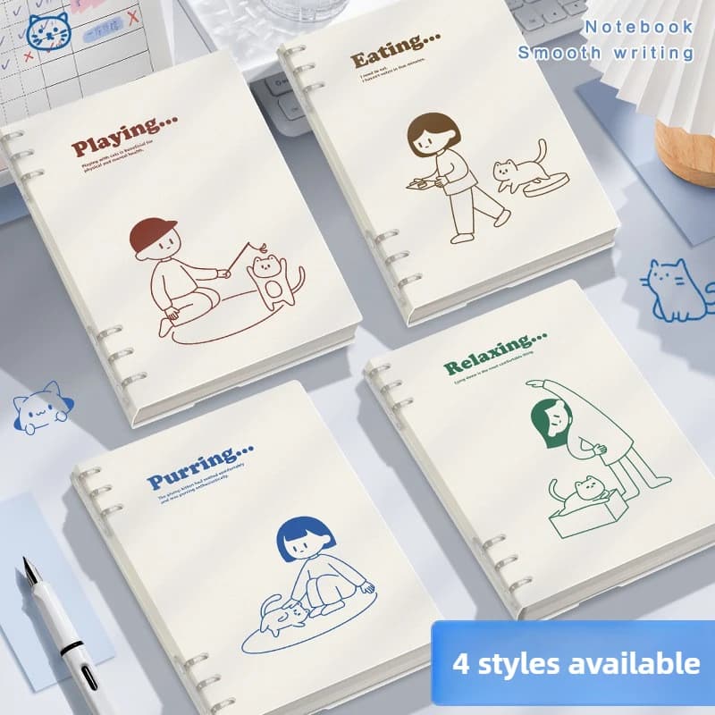 60 Sheets A5 Loose-leaf Notebook Cute Cat Simple Notebook Horizontal Line Spiral Notebook Journal Planner School Office Supplies