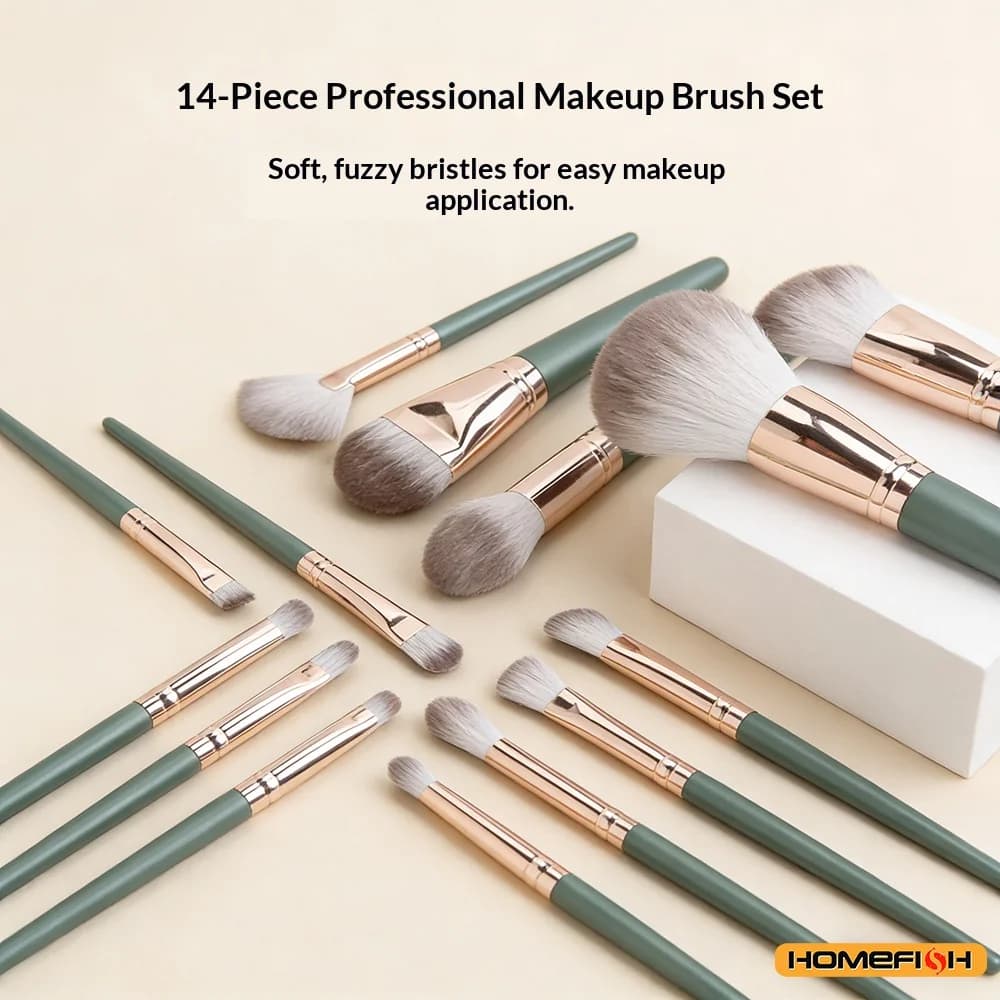 Cosmetic Powder & Blush Blending Brush Set – 14Pcs Soft Fluffy Makeup Tools for Eye Shadow & Foundation