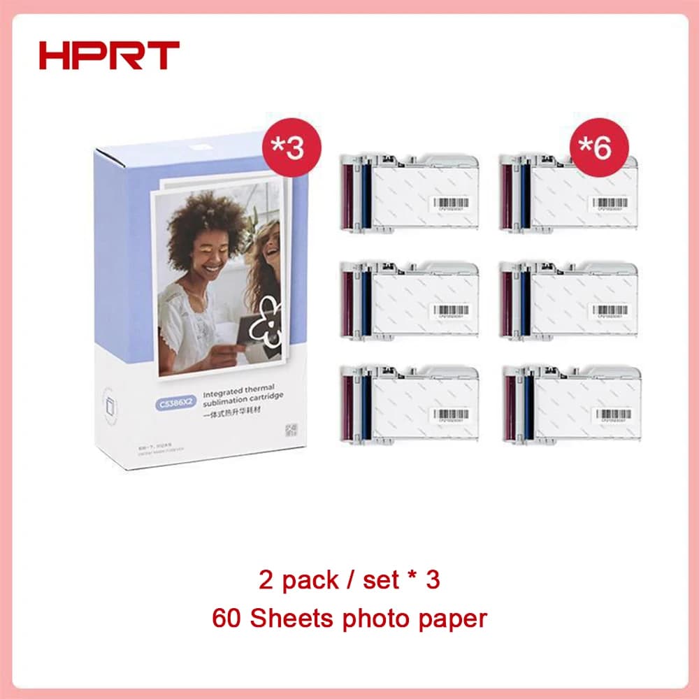 20 Sheets / 60 Sheets HPRT CP2100 Mini Photo Printer Photo Paper 2x3" All in One Paper Thermal Specific Color Ribbon Photo Paper