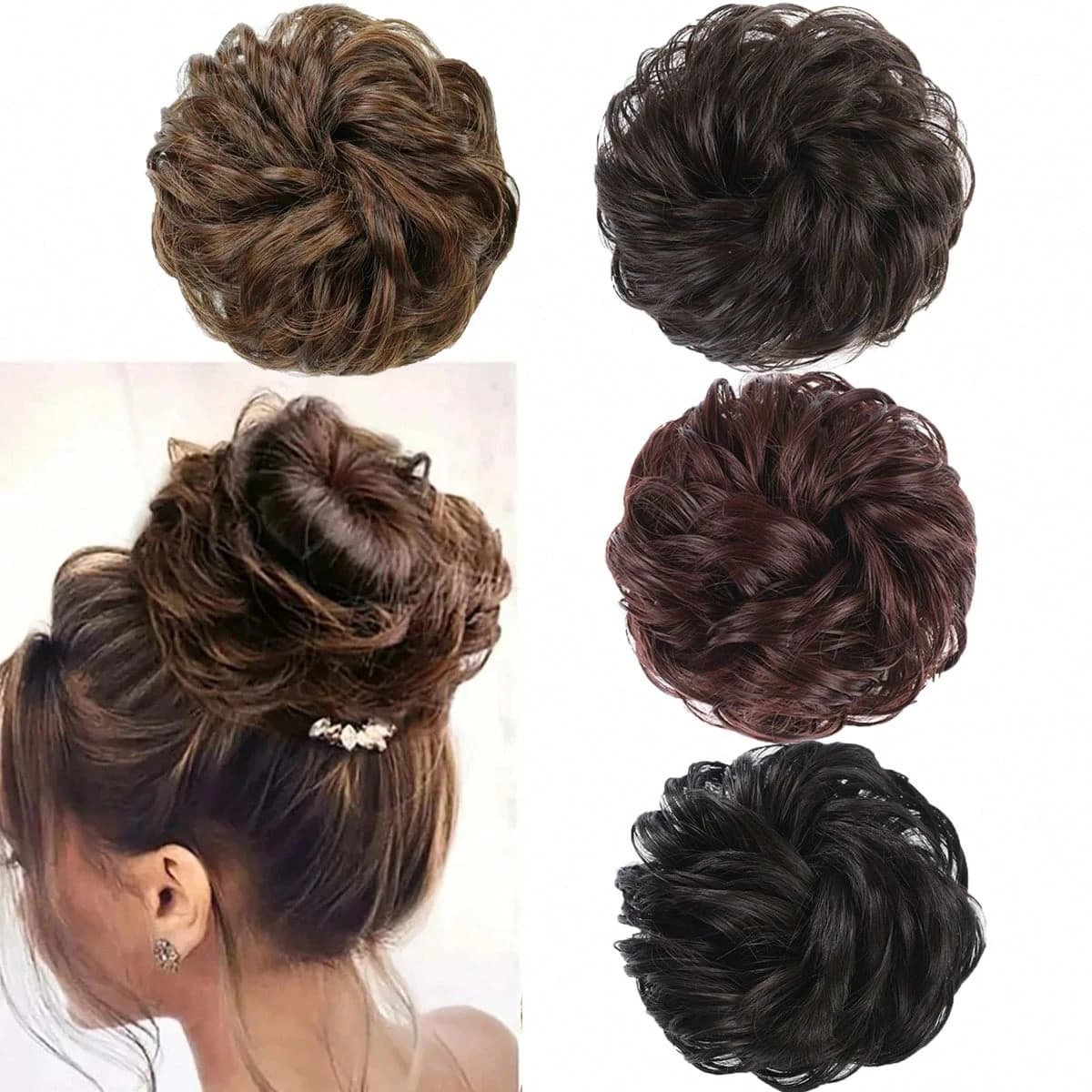 1 Piece of Artificial Silk Hair Bun Hairpiece for Women, Elastic Wavy Hair Bun Accessory, Synthetic Hairpiece for Volume and Curls, Suitable for Women and Girls
