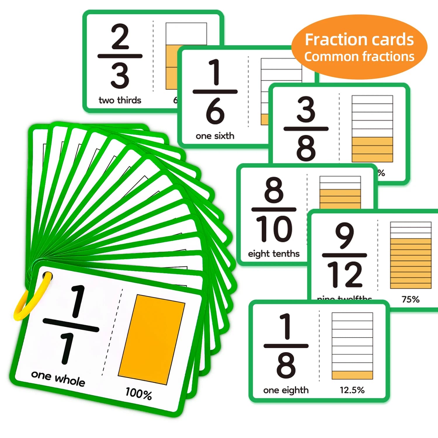 15pcs Double-Sided Fraction Cards, Math Teaching Aids for Kids, an Educational Tool for Math Fractions in Home and School