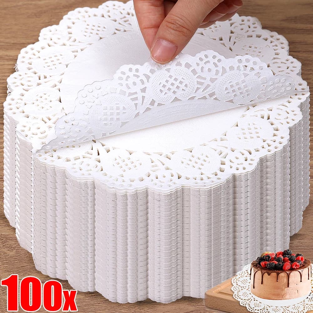 Bakeware for Plates Paper Doilies White Round Shape Lace Cake Mat Coaster Placemat Design Birthday Wedding Gift Table Oilpaper