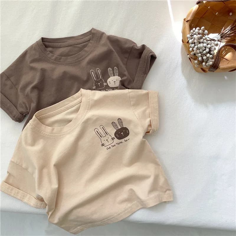 Boys T-shirt Summer Edition Children Short Sleeve T-shirt 3-10 Year Old Girls Cotton Round Neck Top Boys Cute Rabbit Sports Top