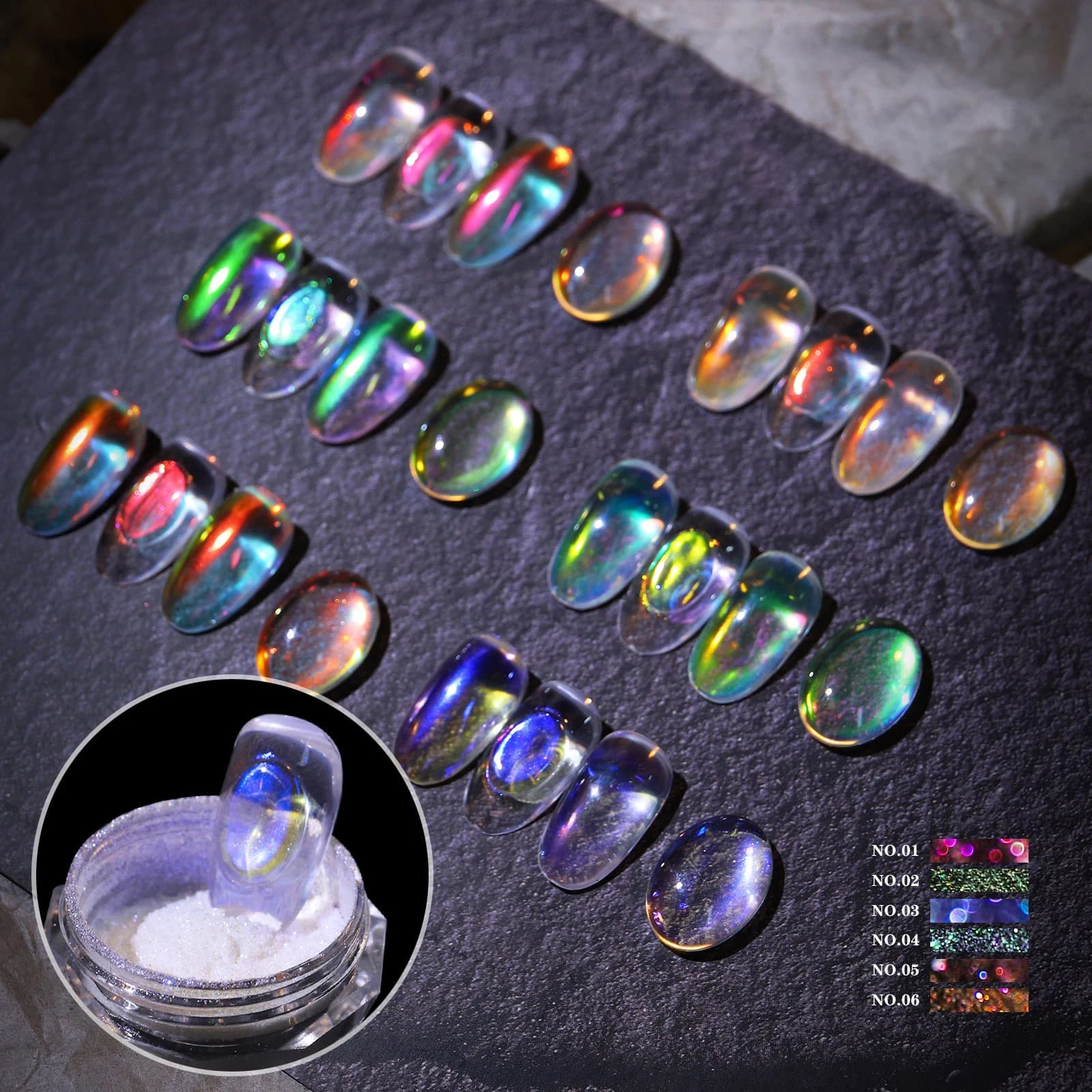 Nail Glitter Aurora Ice Transparent Laser Magic Aurora Rainbow Mirror Gel Pigment Powder Chrome Nai Charm Art Decoration Tools