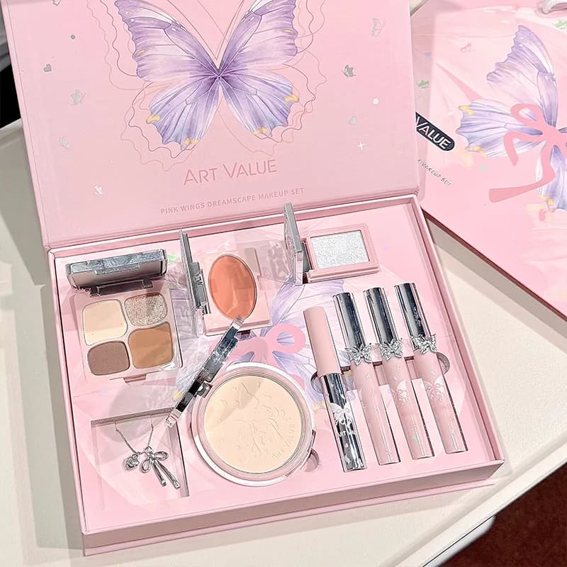 ART VALUE Makeup Sets Include 3 Lipgloss Tint,1 Blush,1 Eyebrow Tint,1 Eyeshadow Palette,1 Pressed Powder,1 Highlighter Powder