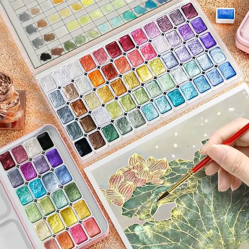 Metallic Watercolor Paint Set-Portable,Lightweight, High Solid Pigment, Starry Shades - Ideal for Artists, Perfect Holiday Gift