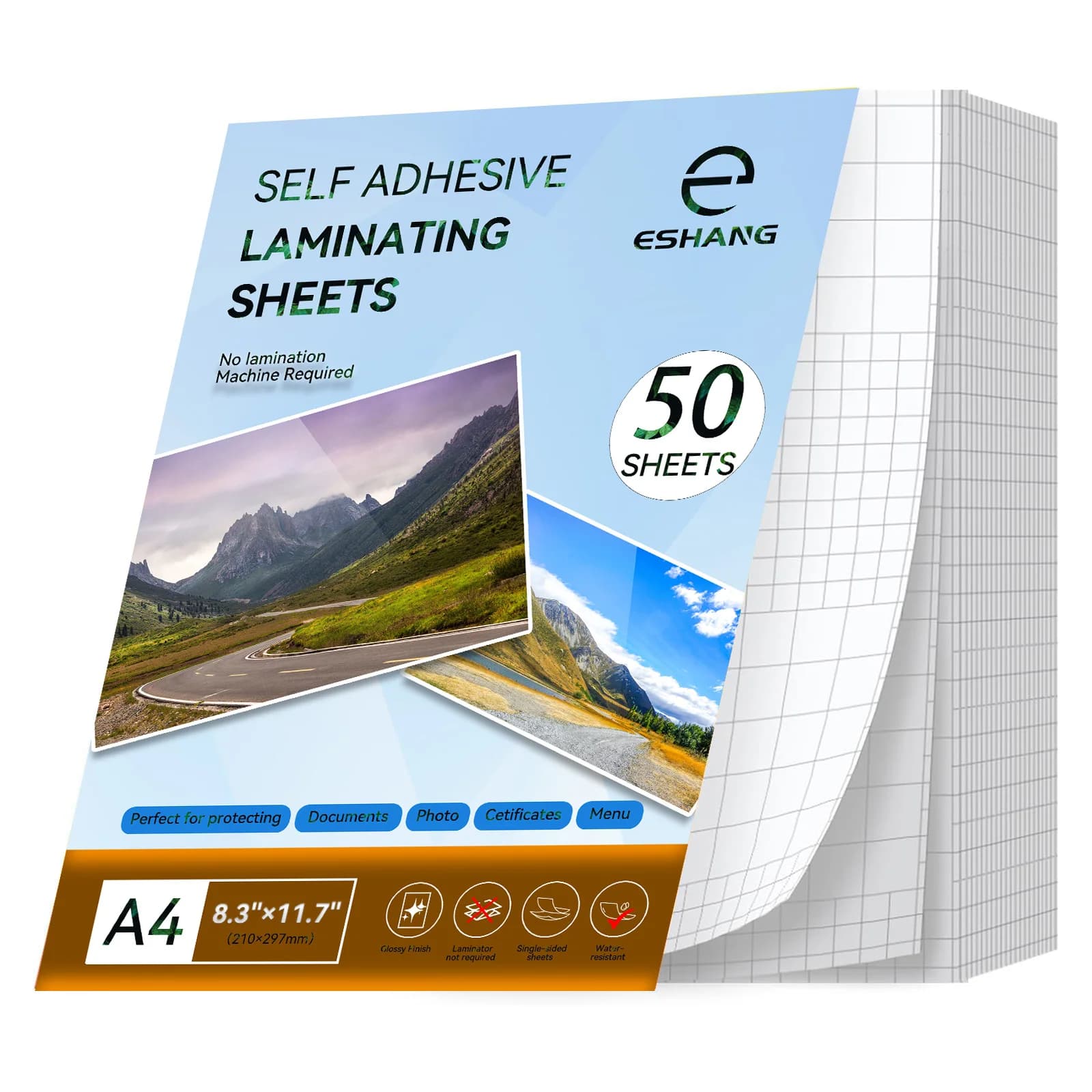 A4(8.3×11.7 inches) Clear Self-Adhesive Laminating Sheets 50 Pack, Waterproof, No Machine Needed