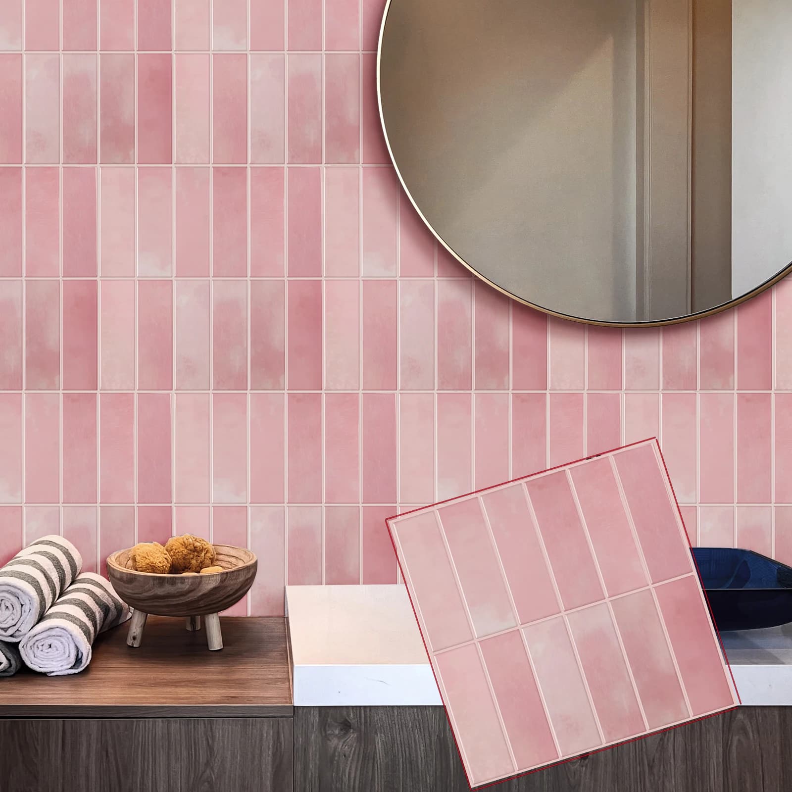 Peel and Stick Wall Tile Stickers Strong Adhesive Wallpaper DIY for Kitchen &Bathroom Backsplash Bathroom RVs Decoration