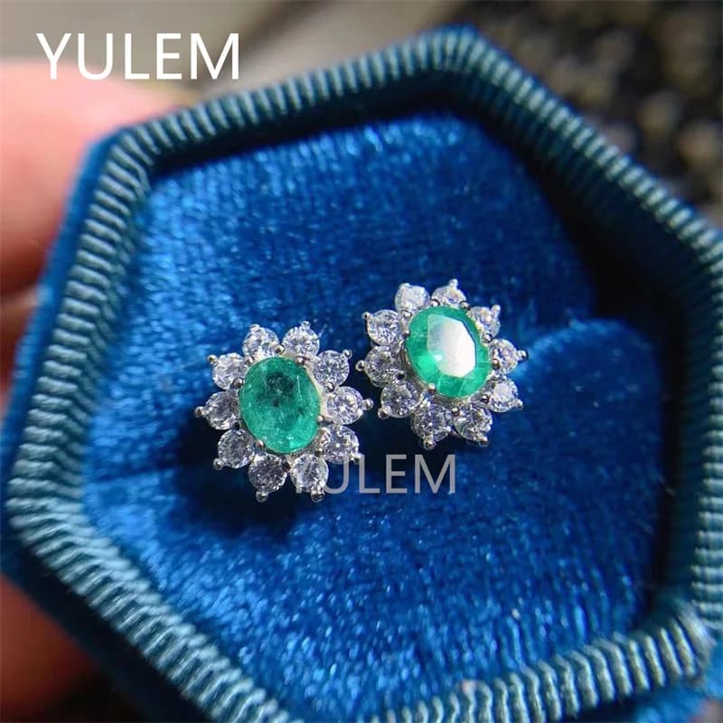 Fine Natural Emerald Earrings for Women Silver with 925 Sterling Sliver Platinum Plating Heart Wedding&Birthday Jewelry