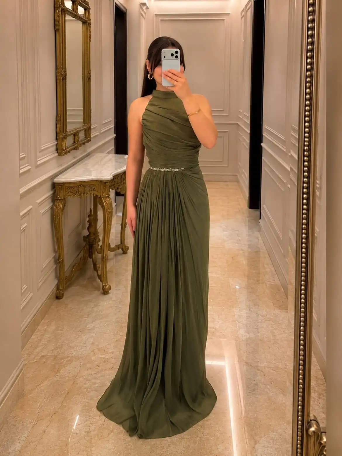 Women Long Bridesmaid Dresses Light Blue Strapless Ruched Lace Up Back Floral A Line Chiffon Wedding Guest Evening Party Dresses