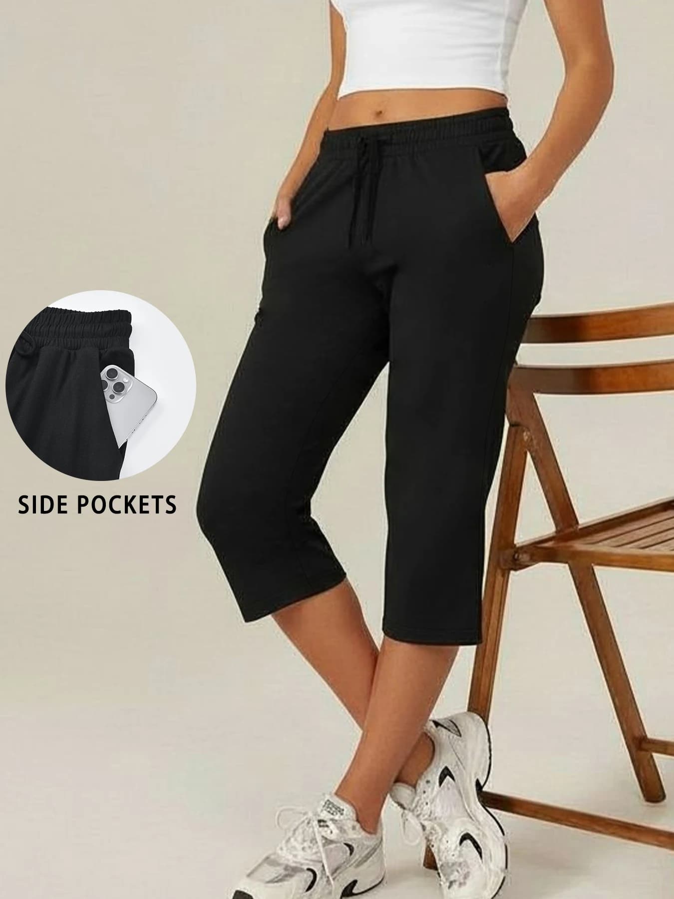 Women's Capri Yoga Pants Loose Soft Drawstring Workout Sweatpants Causal Lounge Pants with Pockets
