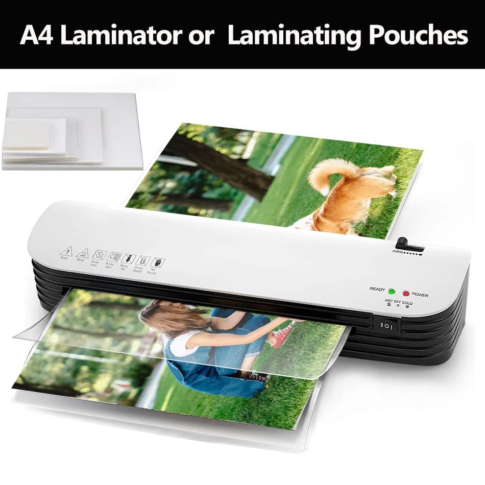 4A Desktop Laminator Hot & Cold Lamination for Document Photo A4/A5/A6/2R/3R/4R Laminating Pouches 100pcs 80mic Film 5-Size