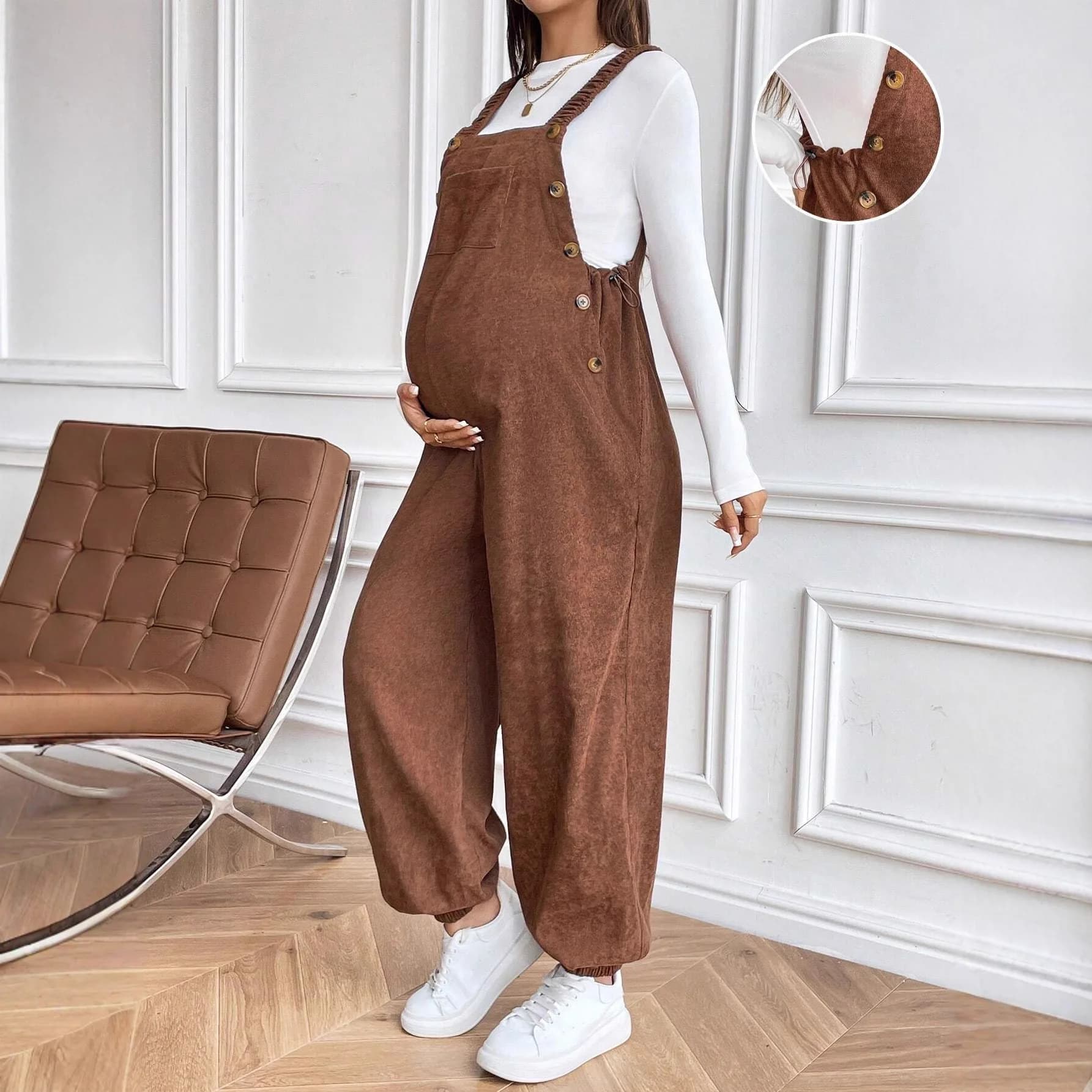 Maternity Clothes for Pregnant Women Pregnancy Clothing 2025 Autumn Winter Adjustable Waist Fashionable Loose Corduroy Overalls