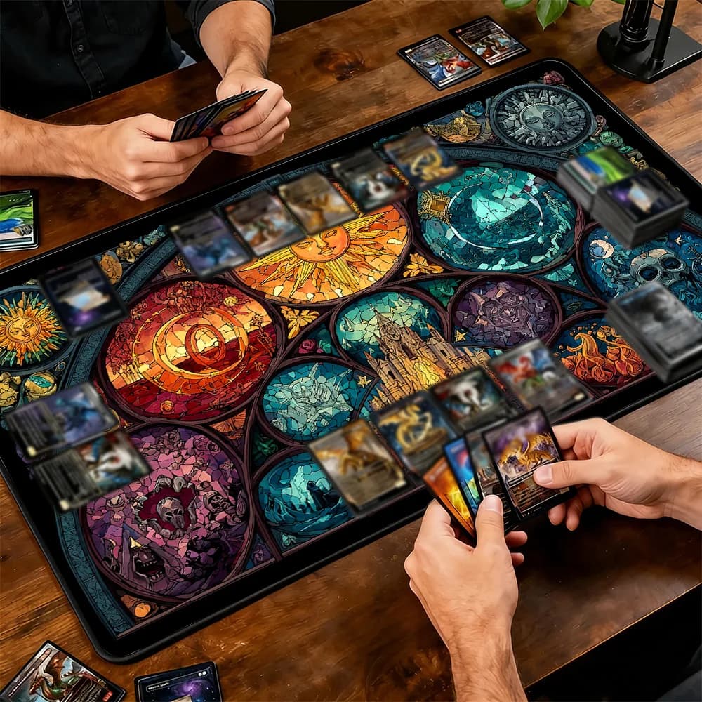 Colored Glass Style Skull Pattern TCG Playmat Magic Card Battle Mat Non-Slip Durable 35X60CM Commander Play Mats Tapete Magic