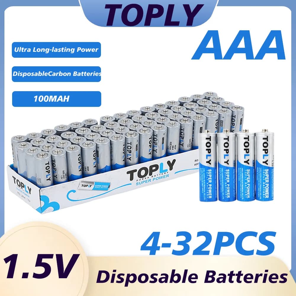 1.5V AAA Carbon Zinc Batteries Heavy Duty Economical Battery Pack 4-32 Pcs for Household Electronic Devices