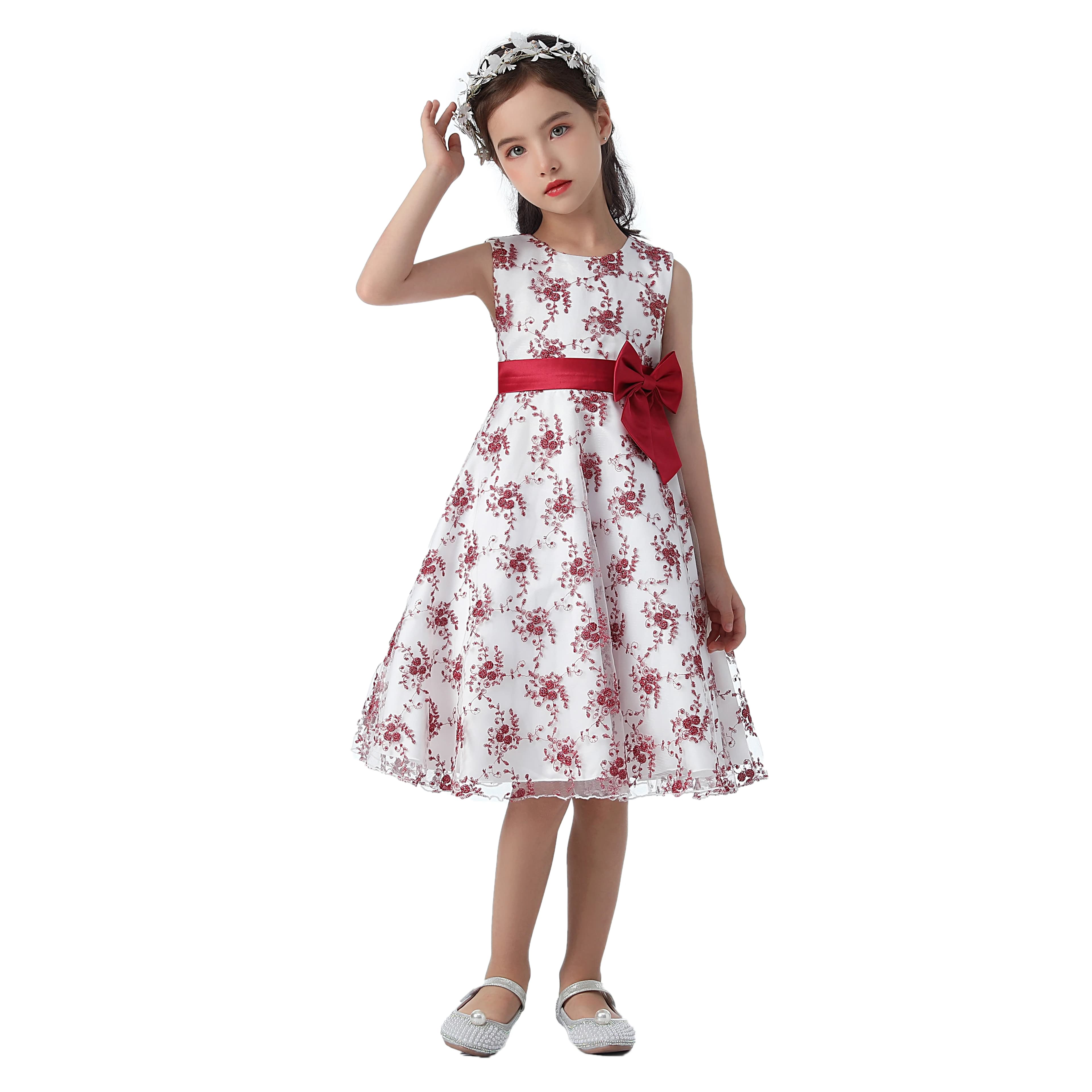 Girls' Formal Dresses: European-Style Embroidered Princess Dresses with Lace Trim for Performances and Christmas Parties