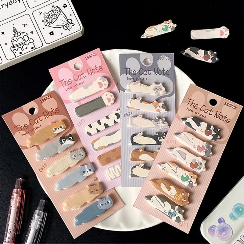 180sheets Cartoon Animals Sticky Notes Kawaii Cat Index Tabs Stickers Label Paper Notepads