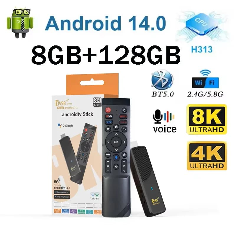 TV98 ATV X9 Smart TV Stick Android14 Allwinner H313 OTA 8GB 128GB Support 8K 4K Media Player 4G 5G Wifi6 HDR10 Voice Remote IPTV