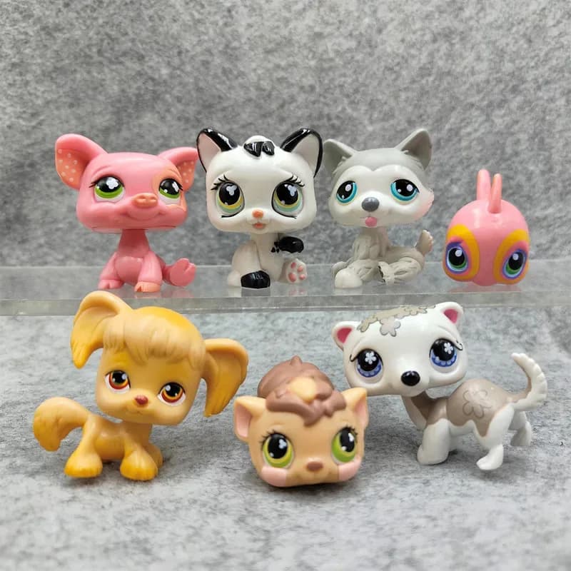7PCS/Set Pet Shop Lps Toys Dog Collection White Brown Old Puppy Littlest Animal Figure Cute Child Gift
