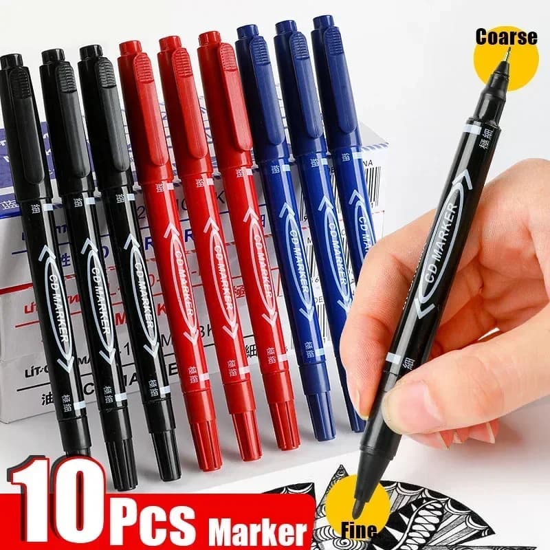 5/10 Pcs markers pen Double headed Permanent Marker Black/Blue/Red Oil Marker Pen Marker Ink Stationery School & Office Supplies
