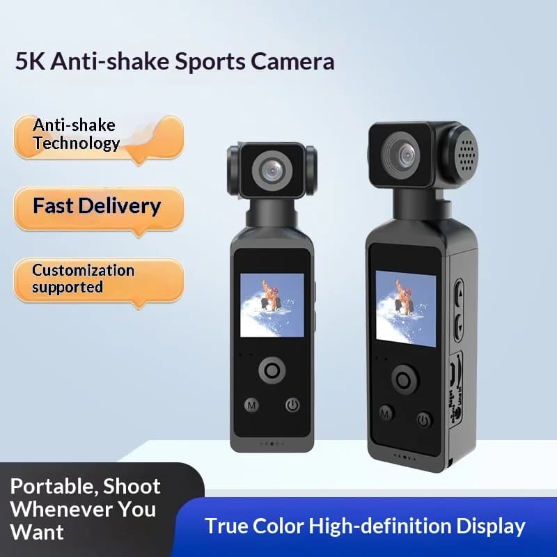 5K Action Camera with Anti-Shake - 270° Rotatable Lens, 1.33" Screen, WiFi, External Mic for Vlog/Outdoor
