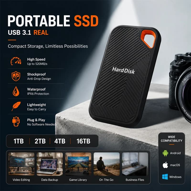 External SSD Storage Device 1TB 2TB Type-C Portable Drive for Laptop PC and MacBook