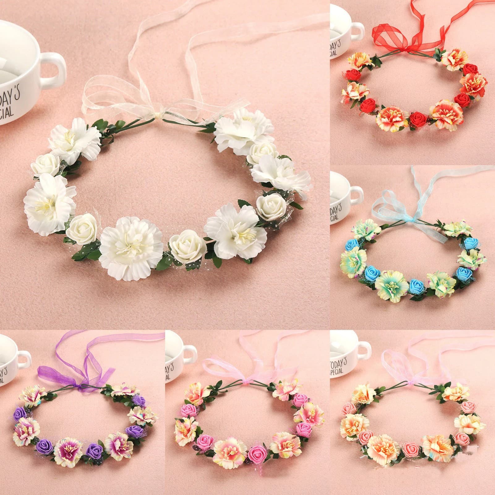 Hawaiian Wreath Bride Wedding Hair Accessories Simulation Flower Crown Headwear Children's Photo Hair Accessories Headbands