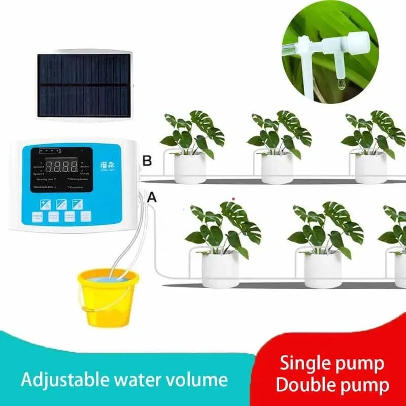 Solar Powered Automatic Drip Irrigation Kit System, DIY Self Watering Device for Garden, Patio, Greenhouse & Potted Plants