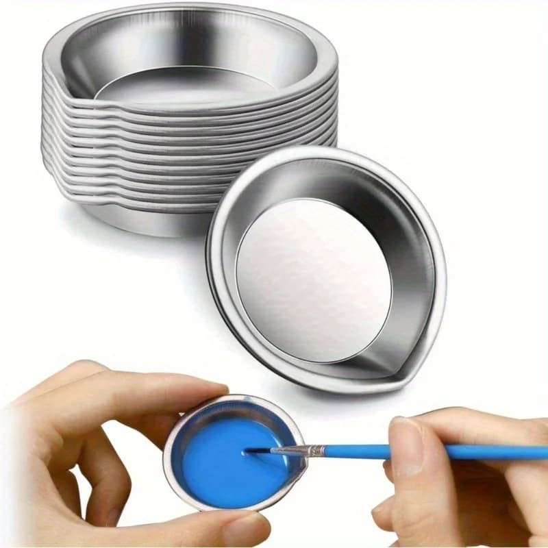 6pcs Stainless Steel Paint Palette Set, Round Mixing Trays for Artists, Durable Metal Art Supplies for Home and School Use