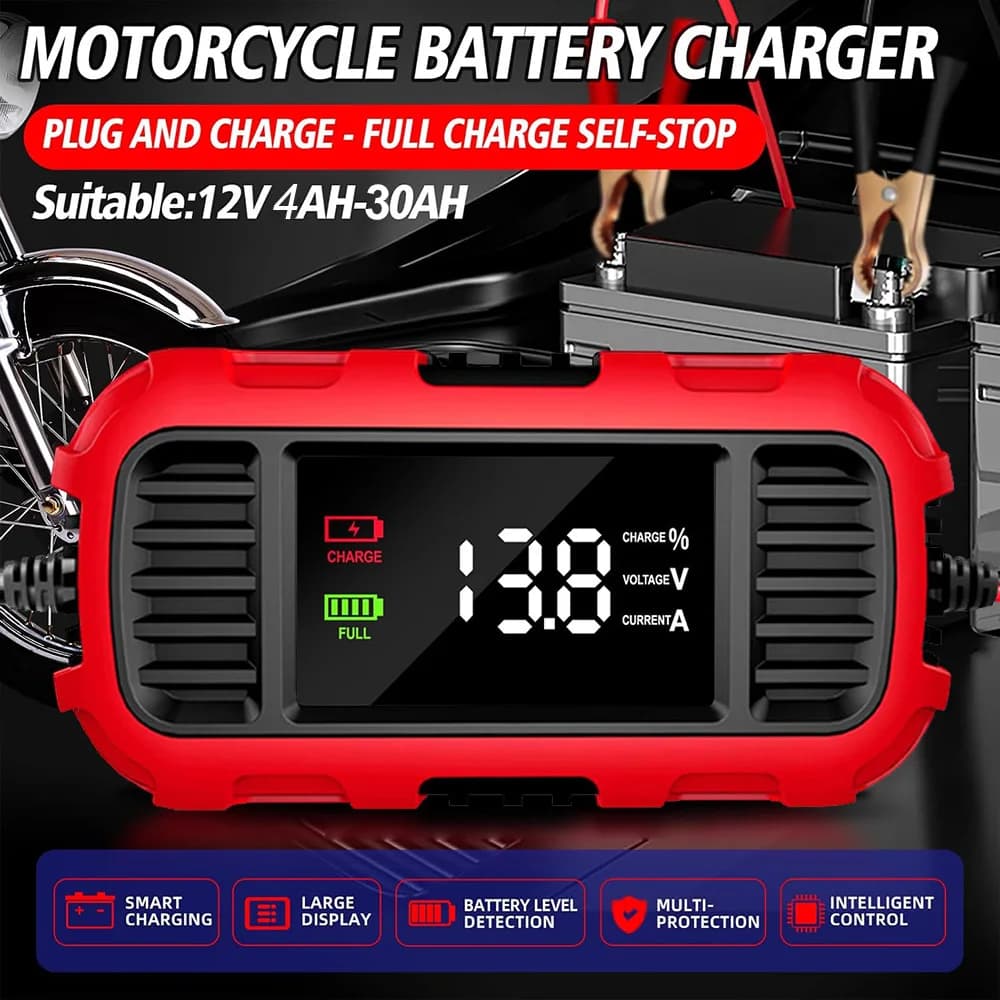 Car Battery Chargers 12V 2A Digital Battery Maintenance For Lead-Acid Batteries Storage Cell Motorcycle Scooter Battery Charging