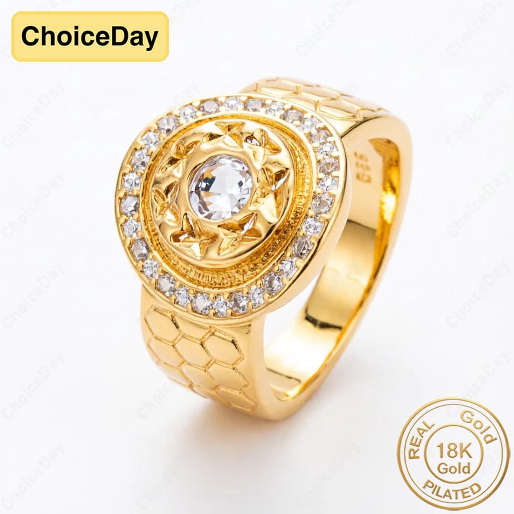 18K Gold Plated Exquisite Round Zirconia Ring Fashionable Women's Engagement Party Gift Jewelry Accessories