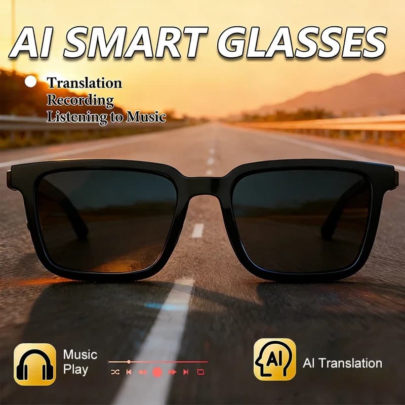 AI Smart Glasses for Men Smart Translation Glasses with Waterproof Call Function BT Smart Sunglas Outdoor Sports Headphones