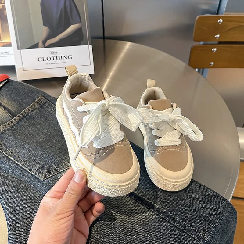 Girls Spring Korean Version Soft Soled Versatile Shoes Boy Casual Low Top Sneaker Children Stripe Neutral Round Toe Front Lacing