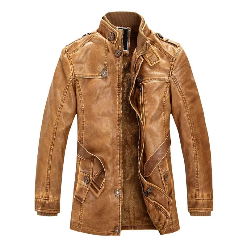 Men's Fashion Leather Long Jacket Men New Casual Vintage Blazer Winter Thick Motorcycle Biker Coat Men's Brand Design PU Jacket