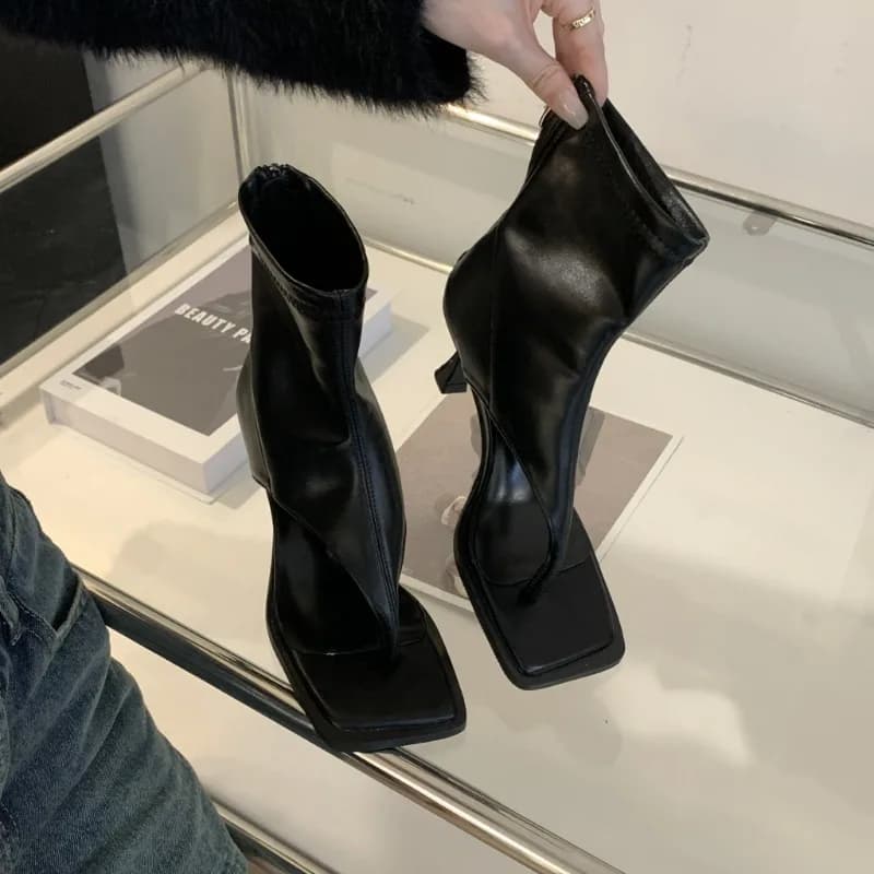 High Heels Women Fashionable Cool Boots Summer New Style Back Zipper High Heels Toe Cover High Top Sandals Womens Shoes