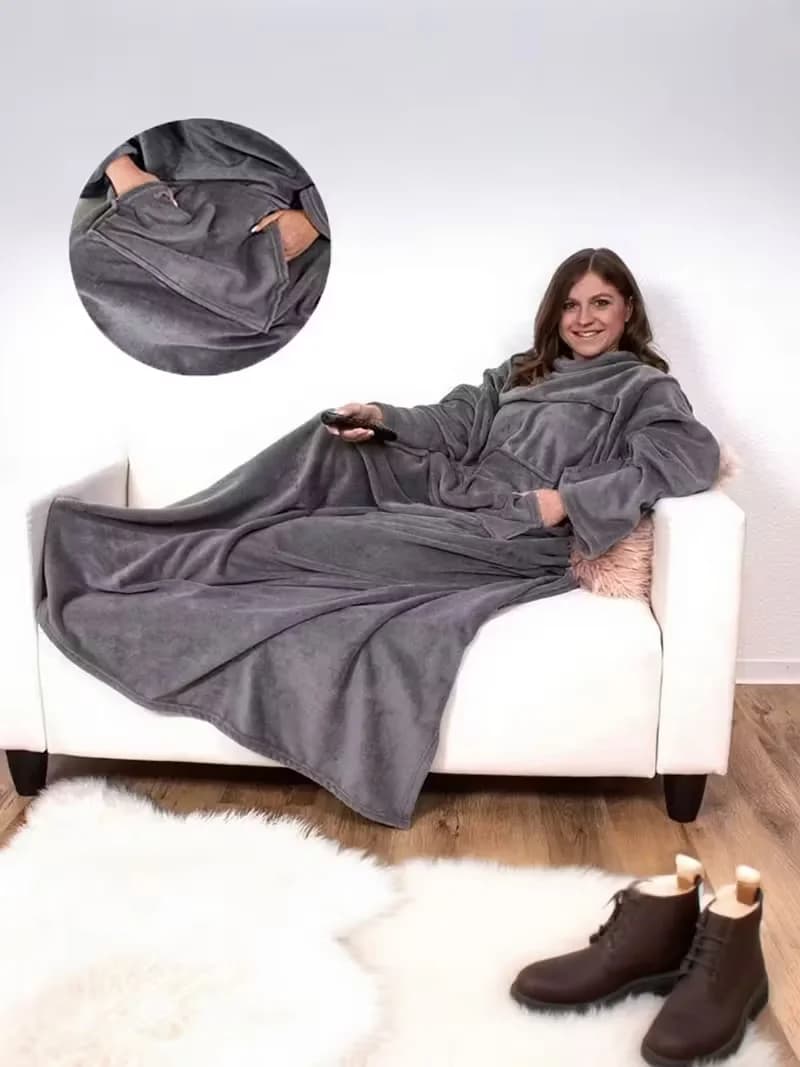 Home Wearable Adult Blanket Large Pocket Multifunctional Lazy Sleeve Blanket Antistatic Flannel Blanket TV Sofa Blanket
