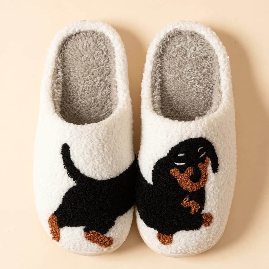 Women's Slippers Classic Dog Embroidered Pattern Winter House Indoor Soft Sole Warm Casual Comfy Leisure Bedroom Home Shoes