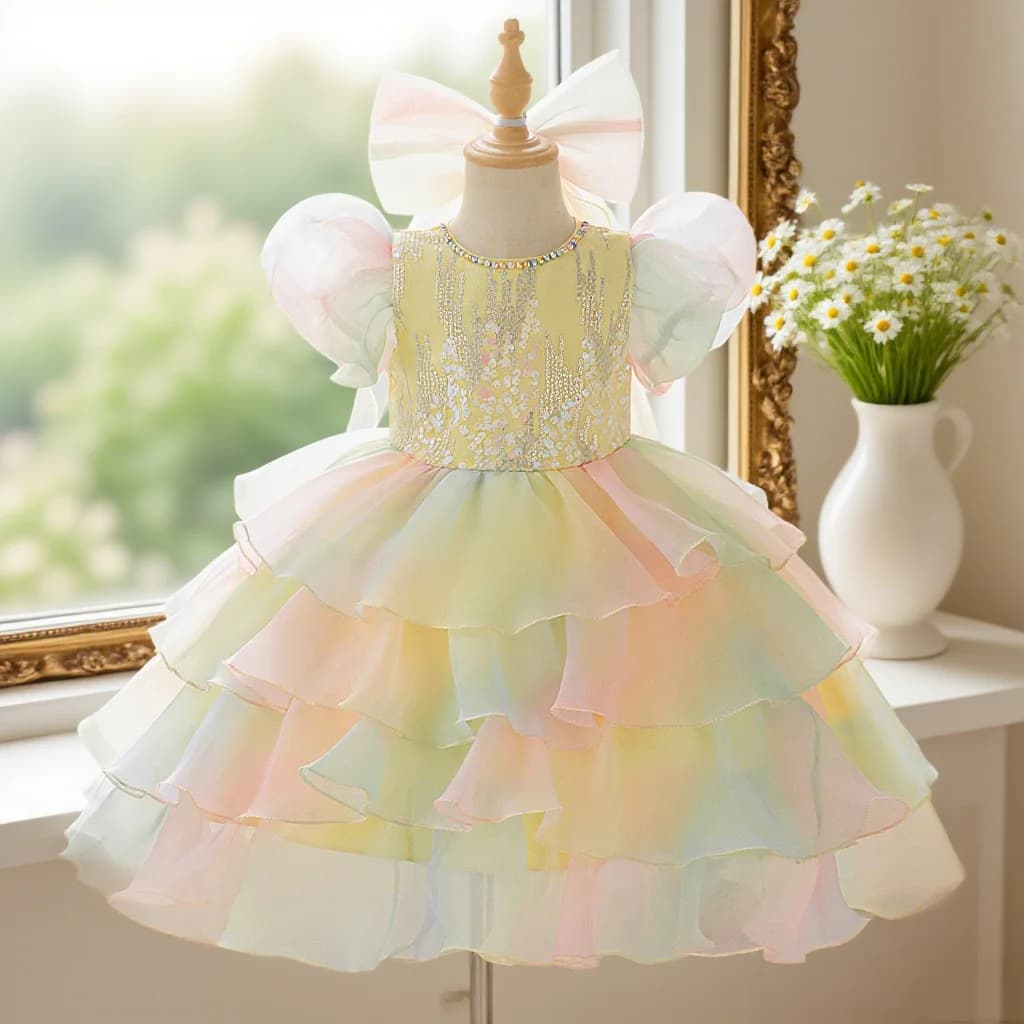 Girls dresses light yellow dresses suitable for birthday party princess dresses as well as prom and graduation ceremonies