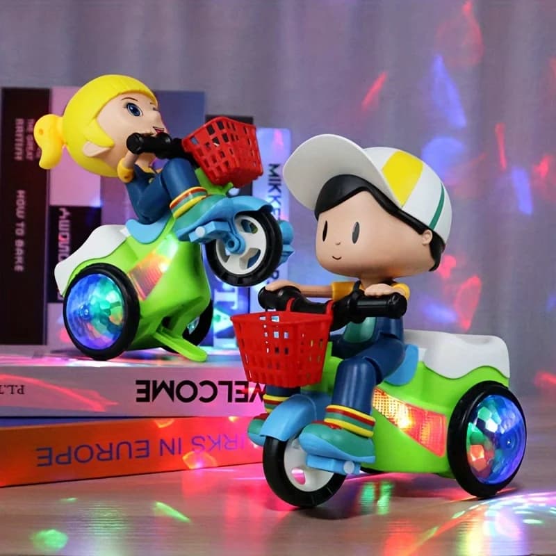 Robot Toys for Kids Spinning Stunt Car Toys Dancing Electric Trike Kids Motorcycle Cartoon Toy Interactive Toy with Music Light