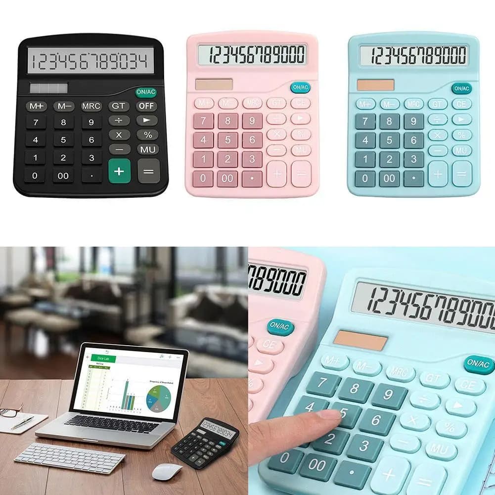 12-Digit Cute Calculator Desktop Large LCD Display Big Button Mechanical Feel Calculator For Office Home School Stationery Gift