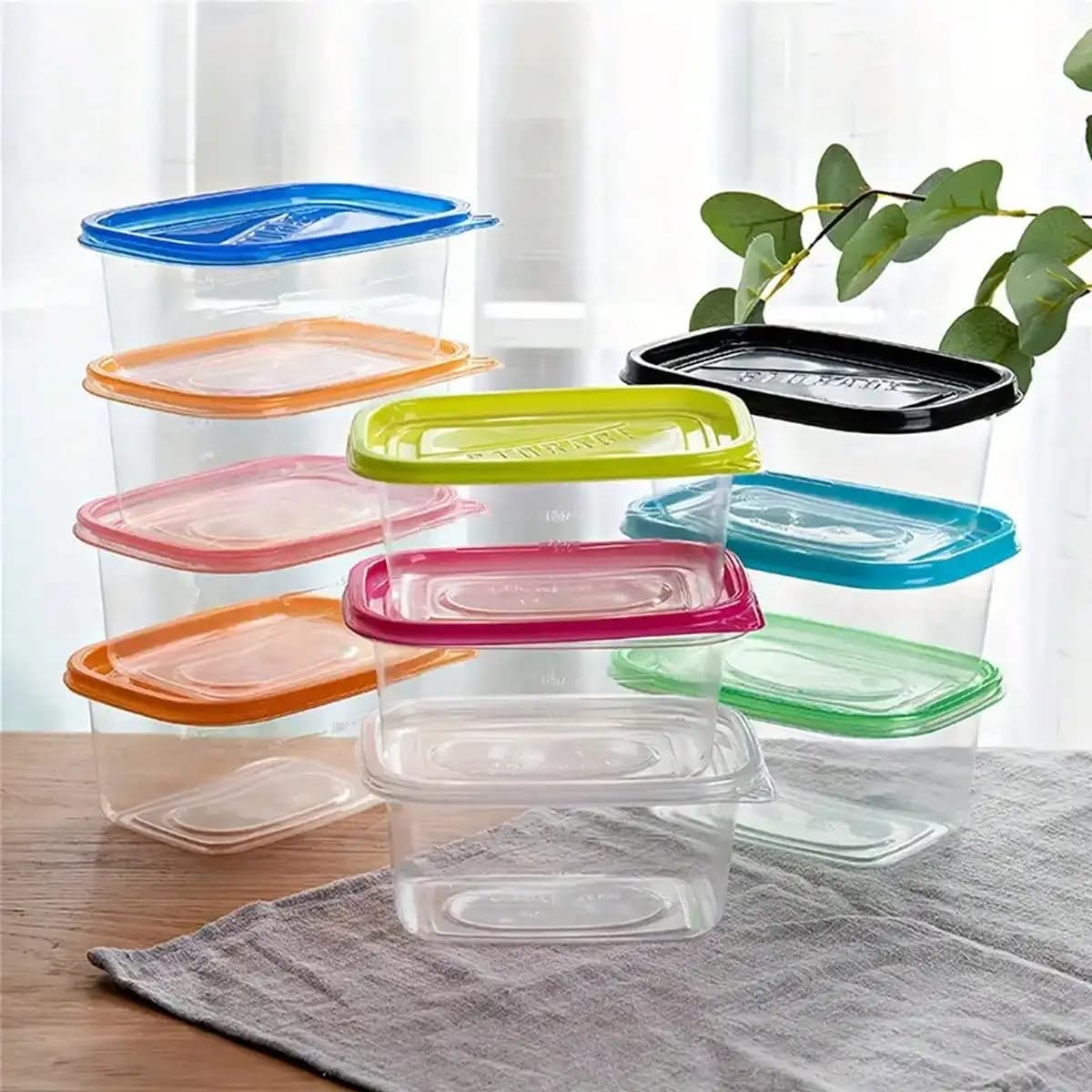 10 Randomly Colored Lunch Boxes, Transparent Rectangular Food Storage Boxes with Sealed Lids, Stackable