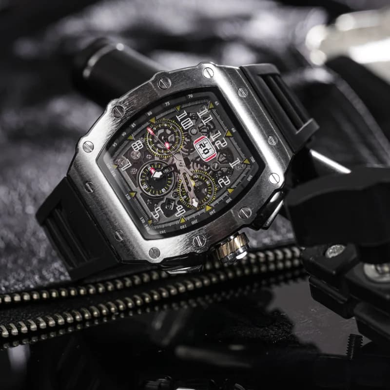 Fully automatic mechanical watch men's large dial men's trendy and fashionable wine barrel shaped mechanical watch sports men's