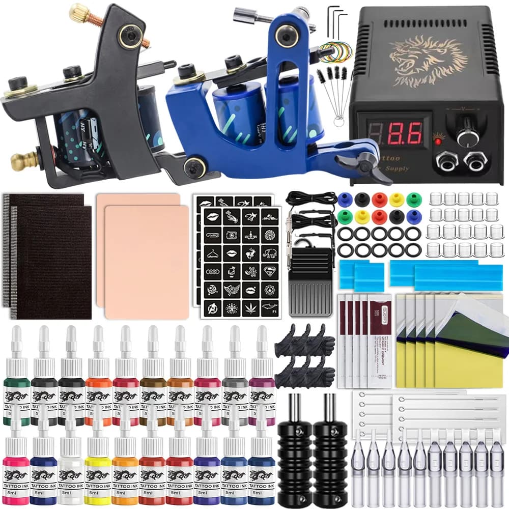 Complete Coil Tattoo Machine Kit With Tattoo Power Supply Tattoo Machine Gun Set for Tattoo Beginner Set Permanent Makeup Tools