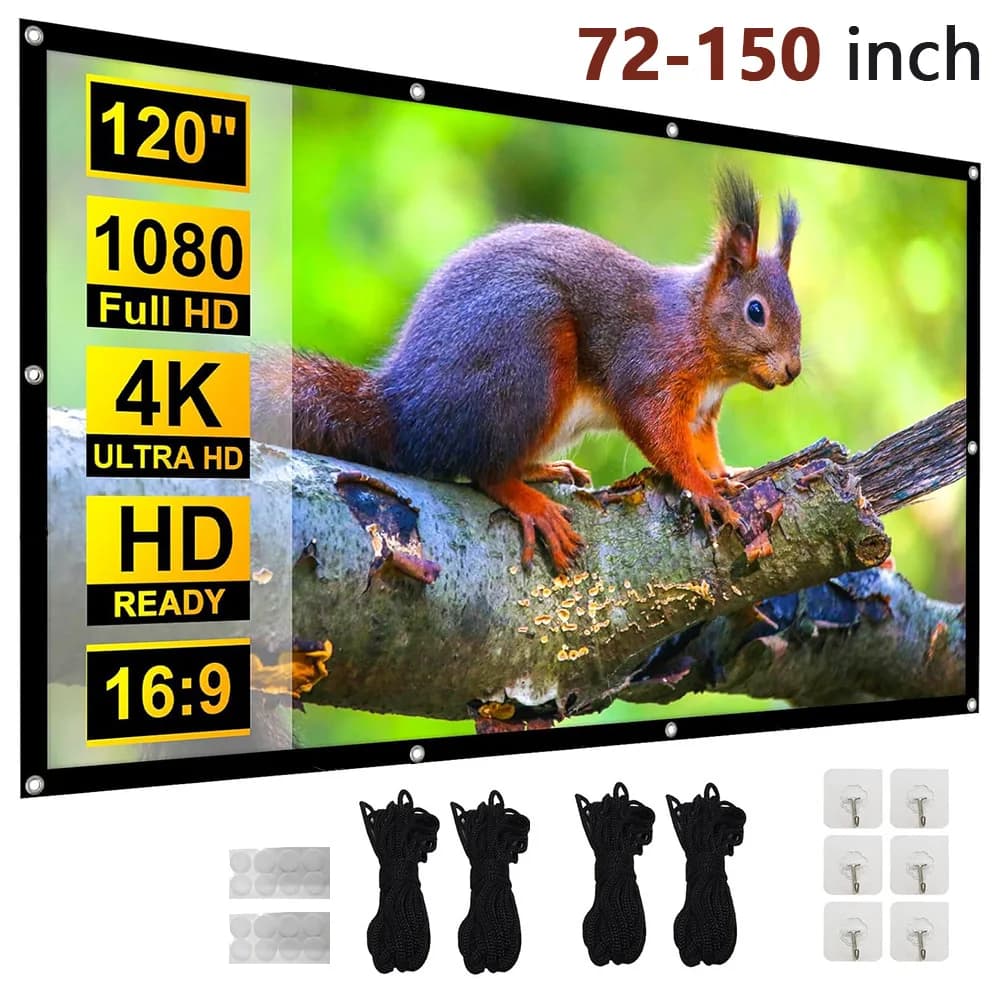 Portable Projector Screen 4K 72-150Inch Projectors Screen For Mobile Phone Outdoor Indoor Movies Screens