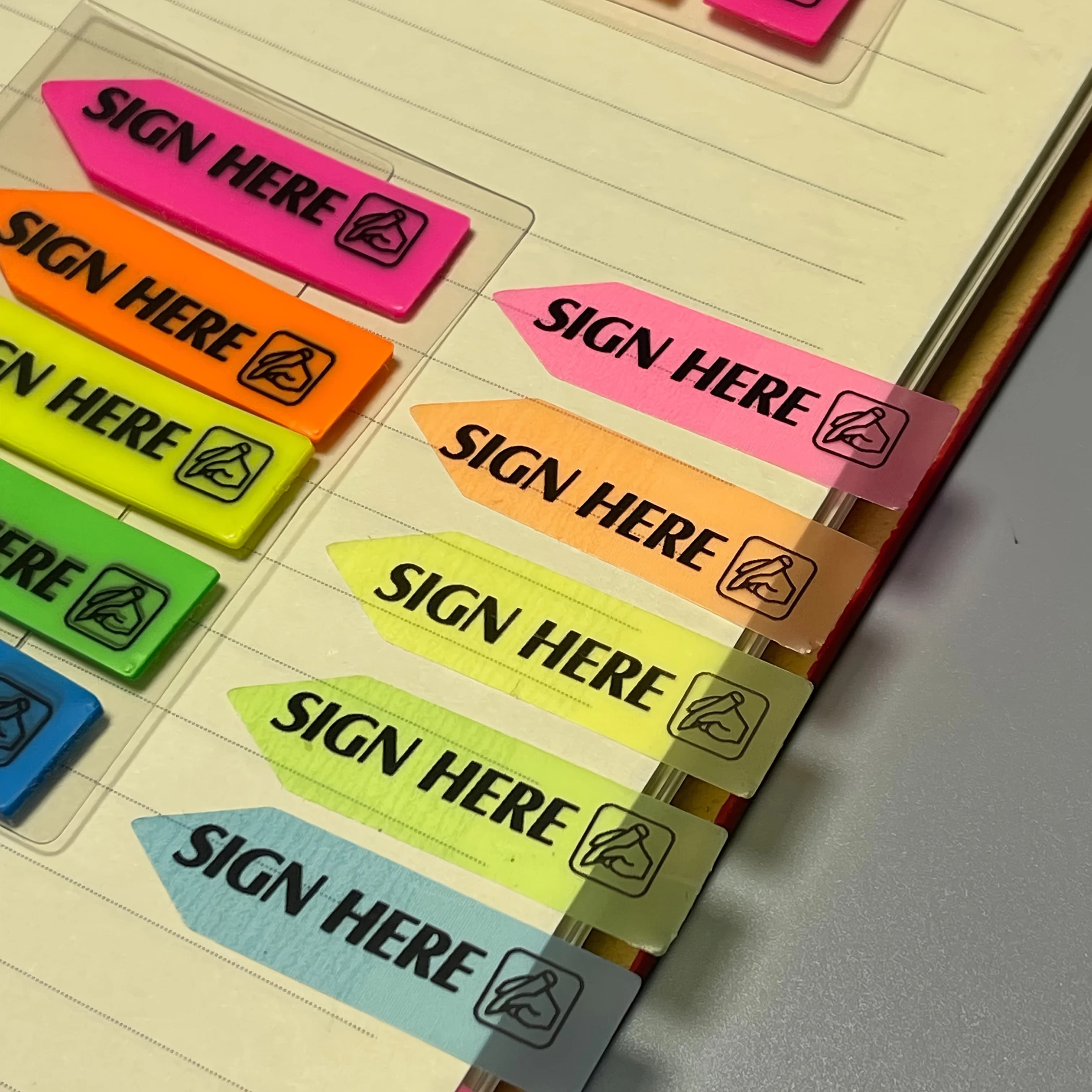 100/500 sheets 'Please Sign Here' Sticky Notes - Transparent, Colorful Index Tabs for Contracts & Documents, Strong Adhesive, Re